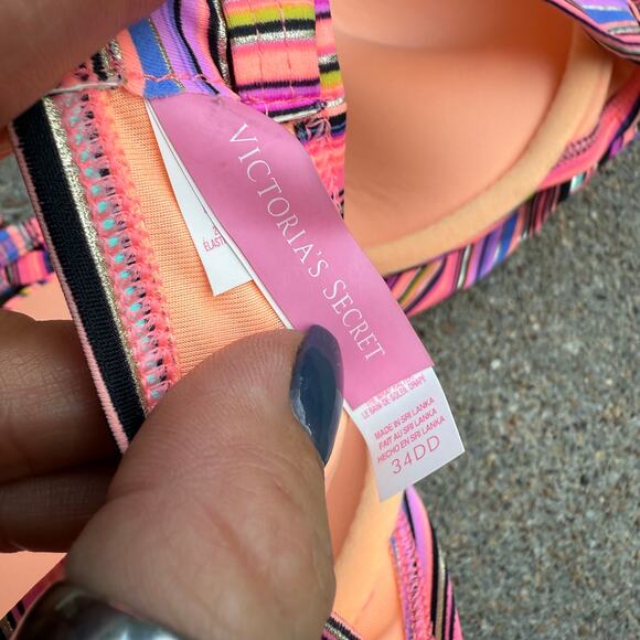 Victoria's Secret 34DD The Wrap Halter Bikini Top Pink Orange Purple Stripe - Picture 5 of 7